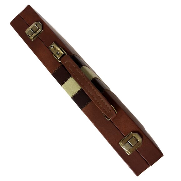 Backgammon Set Faux  Brown Cream Leather Case Complete - Picture 7 of 11